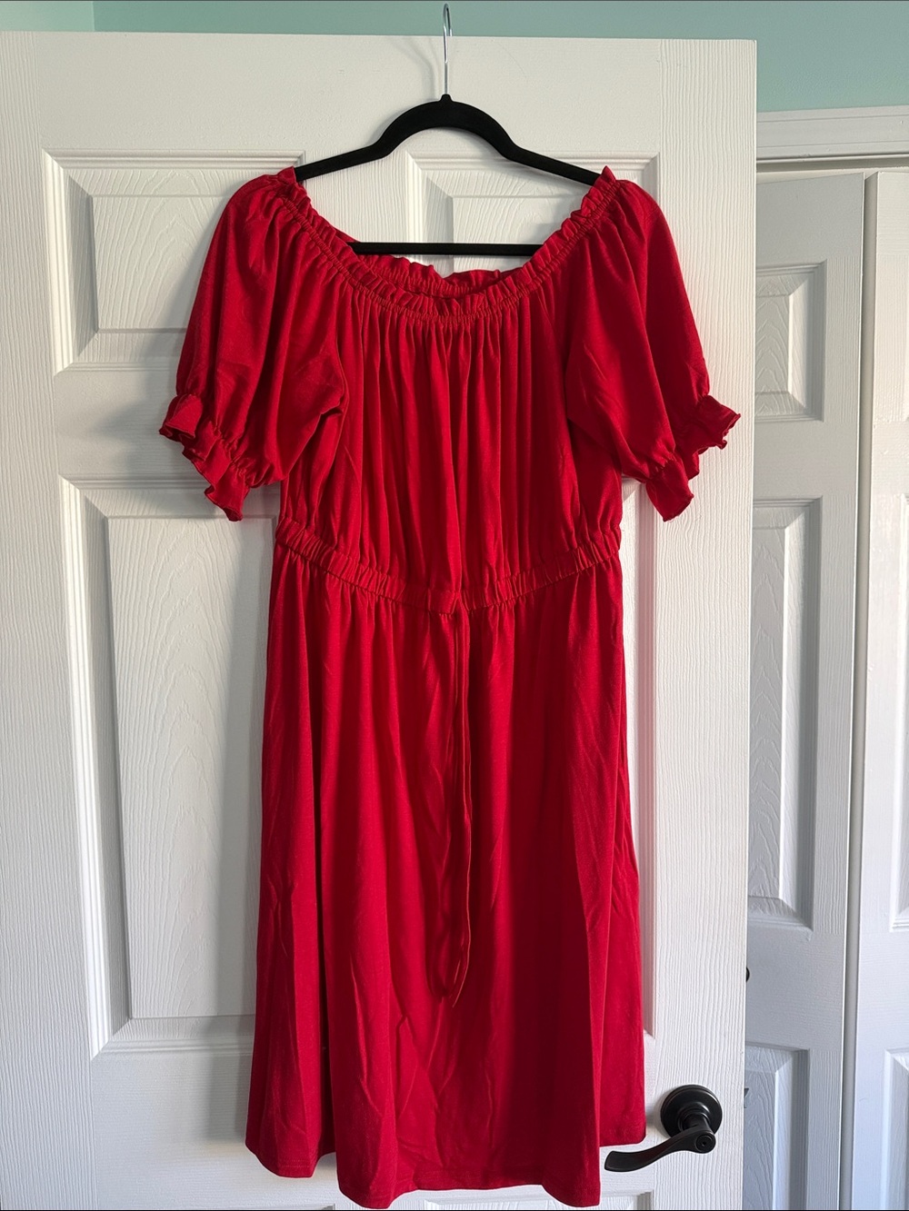 Red Off-Shoulder Women’s Dress with Elastic Waist